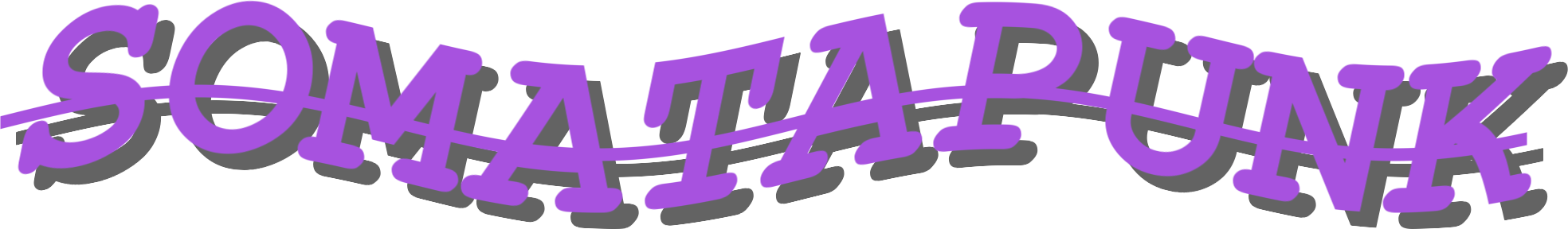 Somatapunk logo, wavy strikethrough purple text with a drop shadow in Courier font.
